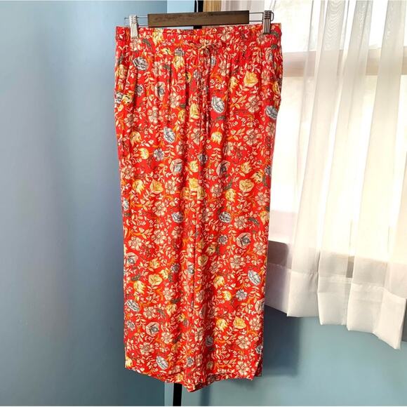LOFT Red Floral Wide Leg Drawstring Pants - Picture 2 of 6